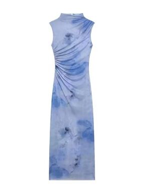 Zara Sleeveless Blue Tie-Dye Maxi Dress